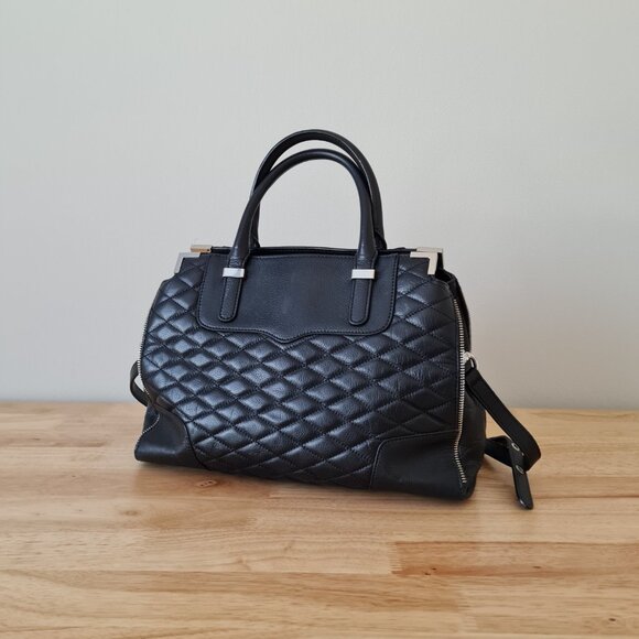 Rebecca Minkoff Amorous Satchel Black Leather Quilted Bowler Bag Handbag Luxe - Picture 2 of 14